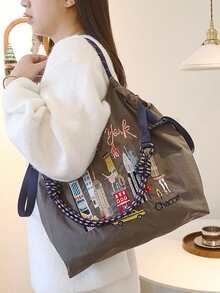 新款刺绣大容量手提包，女士时尚百搭单肩手提包 - 彩色 - 查看 7