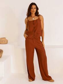 Women's Blouse/Vest, Premium Tailored Style, Adjustable Straps, Elegant, Autumn/Winter - Rỉ Nâu - Xem 3