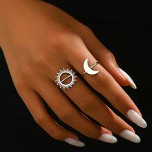 2pcs/Set Fashionable Delicate Elegant Minimalist Sun & Moon Design Open Ring Set, Suitable For Women's Daily Wear - Multicolor - View 3