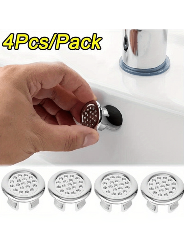 4pcs Plastic Bathroom Kitchen Sink Overflow Cover Replacement, Plated Round Drain Cover, Sink Accessories