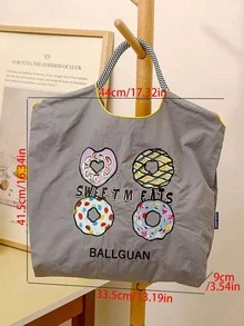 New Embroidered Donut Tote Bag, Large Capacity Handbag, Fashionable Versatile Shoulder Bag For Women - Multicolor - View 5