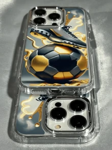 1 pieza Funda de teléfono a prueba de golpes con diseño minimalista de balón de fútbol y zapato dorado transparente, compatible con Apple 17, 16, 15, 14, 13, 12, 11 Pro Max, Air - Multicolor - Ver 2