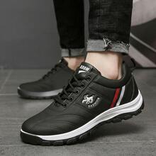 Tenis para hombre casuales de moda estilo coreano y Zapatos para hombre deportivos ligeros con cordones. Calzado de material sintético transpirable con suela antideslizante de caucho y excelente amortiguación. Zapatillas cómodas con diseño de rayas decorativas laterales ideal para estudiantes y uso diario, calzado urbano suave, resistente al desgaste y de alta calidad para caminar con estilo. - Negro - Ver 5