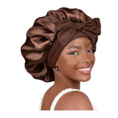 1pc Luxurious Silk Satin Sleep Bonnet With Adjustable Bow Tie, Soft And Comfortable Fit, Suitable For Both Men And Women, Protects Hair At Night, Perfect For Long, Curly, Or Braided Hair, Stylish And Comfortable, Comfortable Ruffled Design, Fits The Head Snugly, Essential For Nighttime Hair Care, High-Quality Bathroom Accessory. Keeps Your Hair Healthy All Night Long.