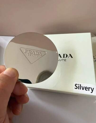 Prada Silver Foldable Round Mirror, Suitable For Various Occasions Such As Travel, Gatherings, Work, And School, Suitable For All Age Groups