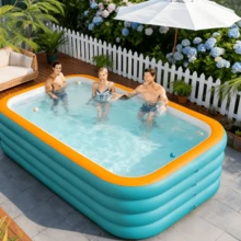 Extra Large Inflatable Swimming Pool 120*68*27 Inches, Thickened Big Size Adult Use, Family Backyard Pool, Suitable For Garden, Summer Water Park Home Paddling Pool, Portable Easy Swimming Pool - Orange Green - View 5