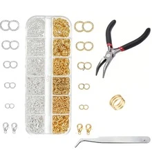 珠宝制作工具套装 + 尖头/弯头珠宝钳、不锈钢镊子、开口圈工具、12槽金银珠宝开口圈，适用于项链、手链DIY、龙虾扣和扣环维修套装 - 彩色 - 查看 11