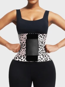 1pc Women's Leopard Print Fashion Waist Trainer, High Compression Adjustable Waist Cincher, 3-Layer Wrap Shapewear, Suitable For Various Occasions, Gym, Daily Wear - Black and White - View 2