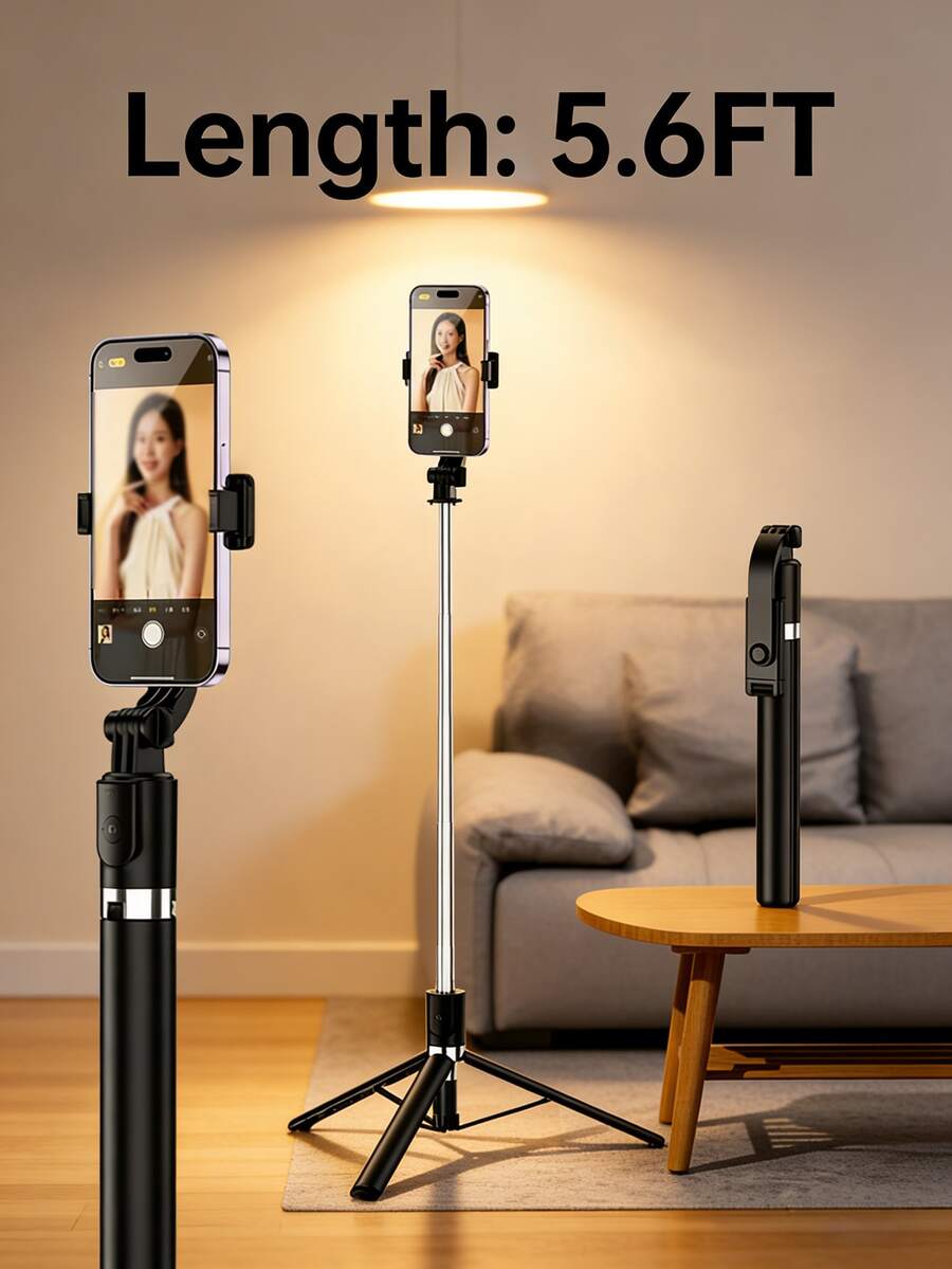 Gậy selfie kéo dài 67 inch chuyên nghiệp, chân đế vững chắc, thích hợp cho livestream, đèn LED hỗ trợ selfie, điều khiển từ xa không dây, xoay 360°, thiết kế chống rung ổn định. Lý tưởng cho quay vlog du lịch và livestream ngoài trời. Tương thích với điện thoại thông minh Android. - Một cỡ - Xem 1