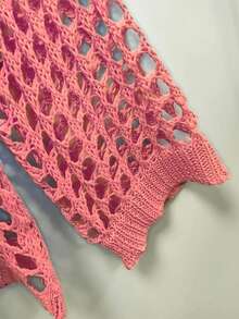 Summer Vacation Hollow Out Loose Knit Sweater Pink - Pink - View 3