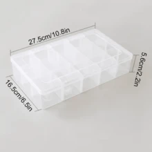 1个15格透明收纳盒，带可拆卸隔板，适用于美甲/串珠/文具等物品的收纳，多格塑料收纳盒，按扣闭合，防尘，非常适合收纳和纸胶带/珠宝/小零件，15个隔层可自由分隔，桌面文具/化妆工具收纳盒 - 彩色 - 查看 10