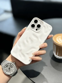 1个适用于 15 Pro Max/14 Pro/13系列的手机壳，纯白水波纹皱纹质感亮面外壳，简约ins风优雅高端防震保护套，小众个性化时尚防摔手机壳 - 白色 - 查看 4