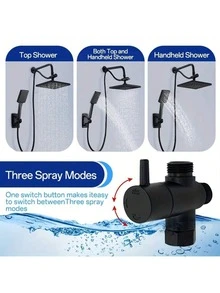 1 Set Luxury Matte Black Shower System With Handheld Shower Head, High Flow Rate, Wall-Mounted, Includes Extra Long Hose And 3-Way Diverter, Enhanced Bathing Experience - 5-piece Set - View 5