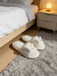 Large Bow Summer New Indoor Slippers, Women's Open Toe Slip-On Slippers, Ladies Quiet House Slippers - White - View 4