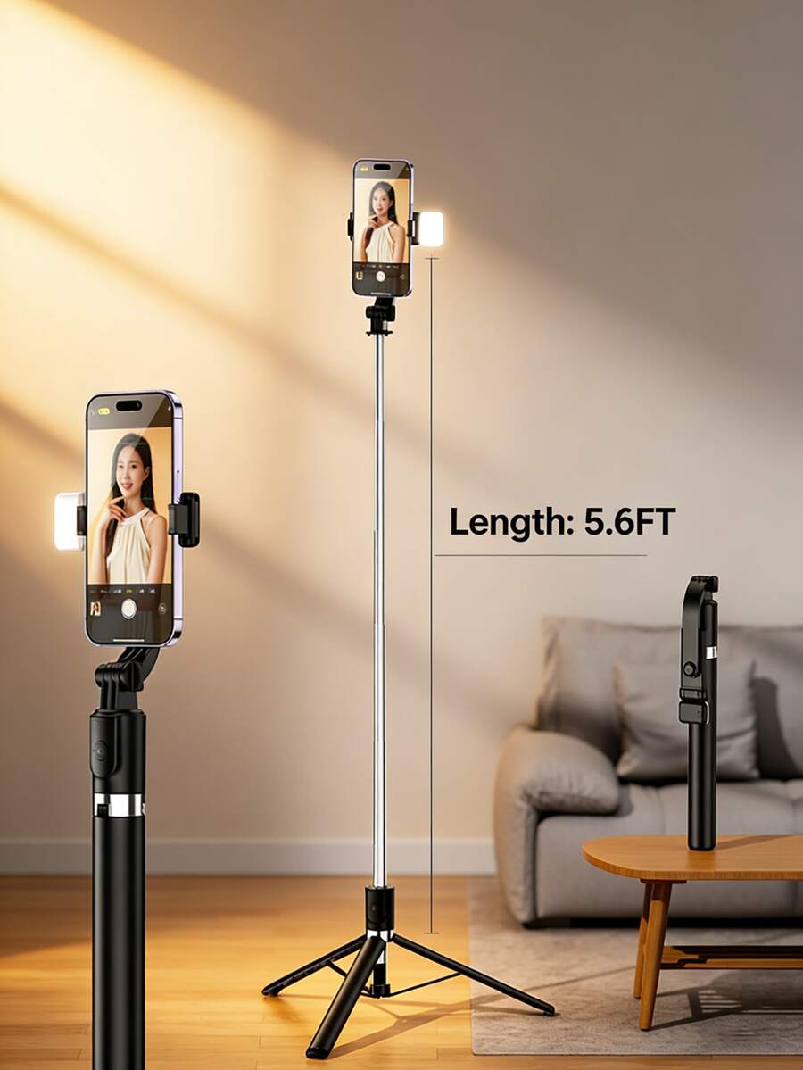 Alloy Metal Bracket 67in/170cm Extendable Aluminum Alloy Tripod With Selfie Light, Bluetooth Remote, Compatible With IPhone And Android Phones, Great For Travel, Vlogging, Video And Photography Women's Day Gift