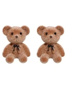 2pcs/Set New Bear Earrings 925 Silver Needle Korean Flocked Cute Bear Stud Earrings - Multicolor - View 5