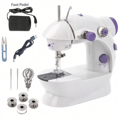 Manovix Máquina de coser portátil y mini premium con juego de regalo - Herramienta de costura eléctrica de 6V y 2 velocidades con devanadora automática y pedal, el regalo imprescindible para Ramadán, Eid Al-Fitr, Eid Al-Adha, Navidad, Año Nuevo, Cumpleaños, Día de la Madre, Inauguración de la casa, máquina de coser compacta y amigable para principiantes para manualidades DIY, reparaciones rápidas en el hogar, viajes y dormitorio, incluye paquete de carretes (adaptador no incluido)