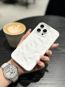1个适用于 15 Pro Max/14 Pro/13系列的手机壳，纯白水波纹皱纹质感亮面外壳，简约ins风优雅高端防震保护套，小众个性化时尚防摔手机壳 - 白色 - 查看 6