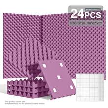 JIPO SPORT [24 miếng] Tấm xốp cách âm tự dính - 12x12x1.18/2 inch, Tấm xốp cách âm mật độ cao, Tấm trần phòng thu âm, Hấp thụ âm thanh, Giảm tiếng ồn, Khử tiếng vọng (Đen/Trắng/Xám/Tím) - Nhiều màu - Xem 14