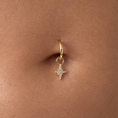 1 pezzo Gioiello per piercing all'ombelico in argento sterling 925 con stella intarsiata in zirconia cubica, elegante, misura: 8mm, 10mm, 12mm
