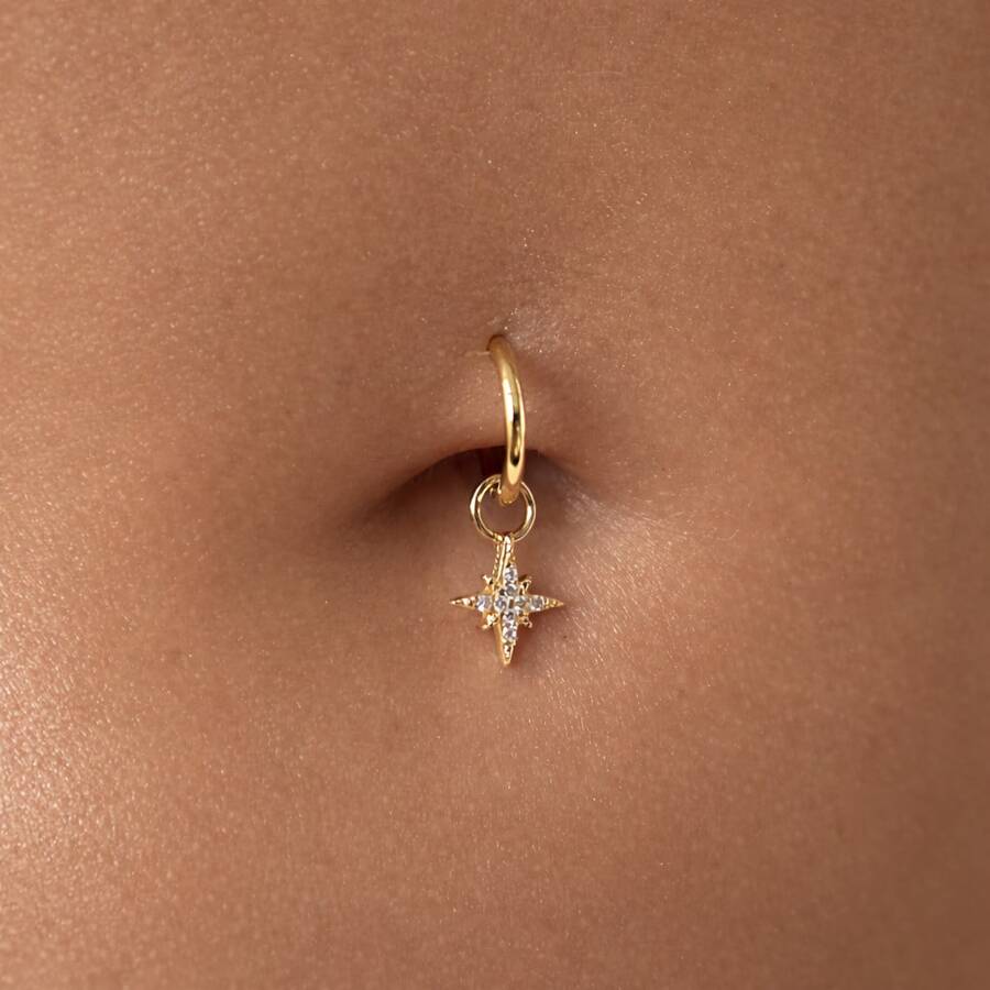1PC 925 Sterling Silver Star Belly Ring CZ Cubic Zirconia Dainty Button Navel Piercing Gift Idea For Her Present, 8mm 10mm 12mm, Hoop Piercing, Belly Hoop - Navel Nails - View 1
