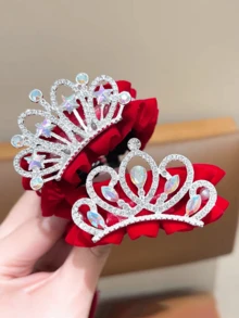 Crown Bun Hair Clip, Red Festive Ponytail Holder, Atmosphere-Enhancing - Multicolor - View 4