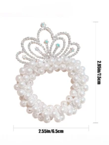 2pcs Pearl Headband Crown Hair Tie Elastic Band Ball Hair Tie Girls Hair Accessories Pearl Elastic Band Ponytail Fixing Headpiece - Style B - View 3