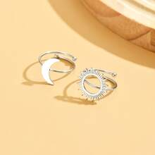 2pcs/Set Fashionable Delicate Elegant Minimalist Sun & Moon Design Open Ring Set, Suitable For Women's Daily Wear - Multicolor - View 9
