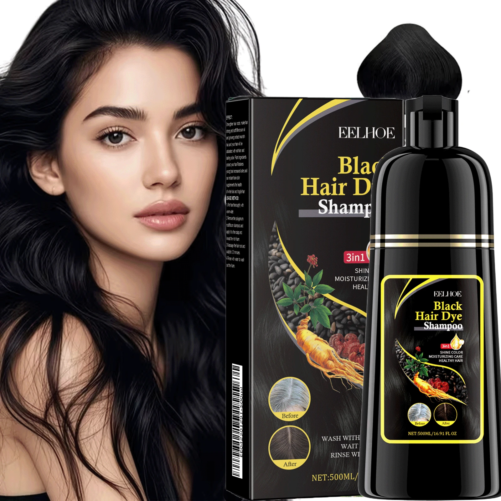 Balck Hair Dye Shampoo,Natural Herbal Hair Dyeing Shampoo - Three In One Fast Nourishing, Cleaning, And Moisturizing, Suitable For Smooth Hair Dyeing Shampoo For Balck Hair Of Men And Women, Long Lasting And Fast Hair Dyeing, Smooth Shampoo, Gentle And Non Irritating,Semi Permanent Hair Color Shampoo,Music Festival/ Party/Concert/ Carnival/ Masquerade Hair Products,Travel Essential - 黑色 - 查看 1
