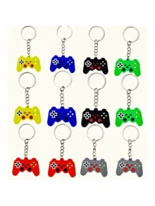 6pcs/12pcs Creative Game Controller Keychain, PVC Resin Keyring, Car Accessories Keychain, Soft Rubber Material (4 Random Dots On The Right Side) - 12pcs-multicolor - View 6