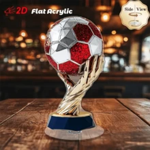 FIFA 2D旋转桌面摆件，造型仿足球奖杯，银红五边形设计，适合庆典场合 - 查看 10