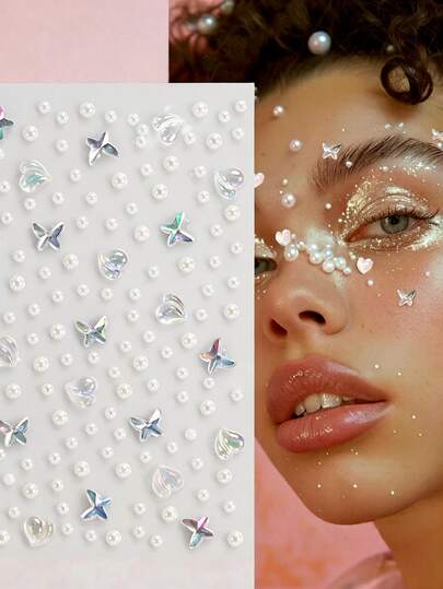 1pc 3D Simulated Pearls Butterfly Heart Gems Stickers Sparkling Jewels Eyes Face Body Tattoos Y2K Girl Makeup DecorationJewelry