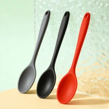 8 Inch Silicone Spoons, Heat Resistant Kitchen Utensils For Mixing, Serving, Stirring - Large Non-Stick Basting Spoons, Dishwasher - Red/Black/Gray (2/4/6 Pack) - Black - View 3