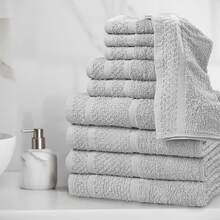 18/10 Piece 100% Cotton Towel Set - Contain Bath, Hand And Washcloths - Super Soft And Highly, Absorbent, Solid Towel Set For Bathroom, Hotels, Spa And Gym, Outdoor Sports, Golf Towel - Light Grey - View 5