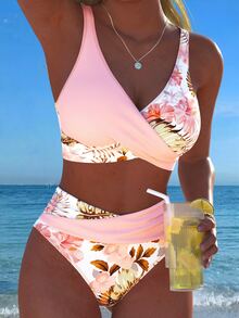 Bộ bikini nữ thời trang mới, gợi cảm, thanh lịch với họa tiết hoa, chất liệu vải, thích hợp cho bãi biển, hồ bơi, tiệc tùng, kỳ nghỉ, màu hồng mùa hè. - Hồng - Xem 3