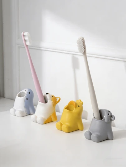 1个创意卡通动物牙刷架、笔筒、可爱收纳架，多种颜色可选，开学季必备