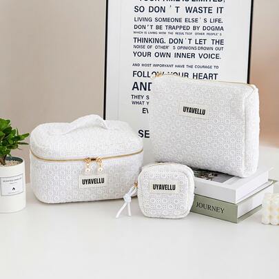 1件/3件套大容量旅行化妆包，几何图案拉链便携式旅行洗漱包，波西米亚风格化妆包，便携式收纳包，洗漱包，旅行必备收纳包，返校用品，柔软面料化妆包，时尚女士钱包和手提包，适合家庭、旅行、度假和上学，卧室必备，伴娘礼物，母亲节礼物，生日礼物。