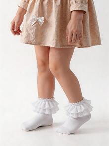 2 Pairs Girls' Thin Lace Trim Socks, Children's White Socks For Summer - Multicolor - View 2