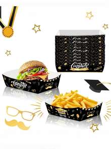 Schwarze & Goldene Einweg-Pappteller im Abschlussthema, geeignet für Abschlussfeier Dekoration, unisex - Verschiedenfarbig - Übersicht 1