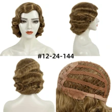 REEWES 1920年代短款波浪假发，15英寸合成假发，适合初学者的复古爵士女郎假发，女士万圣节派对假发，卷曲假发，音乐节假发，金色/棕色/黑色可选 - 彩色 - 查看 7