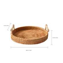 1pc Japanese Round Rattan Woven Storage Tray, Handmade Snack Fruit Bread Bun Display Platter With Handle - Mocha Brown - View 13