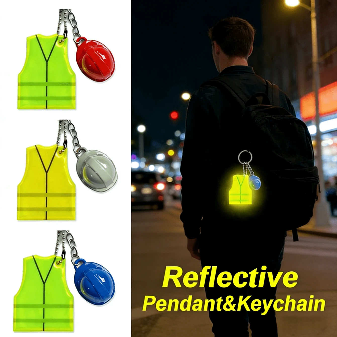 1 Set de llavero con forma de chaleco y casco creativo, colgante reflectante adecuado para decoración de mochila y equipaje, ideal para viajes y deportes - unisexo - Ver 1