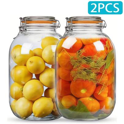 2PCS Wide Mouth Storage Mason Jars, 1 Gallon With Hinged And 1 Replacement Silicone Gasket For Kitchen Storage Fermenting, Canning Preserving, Pickle Storage
