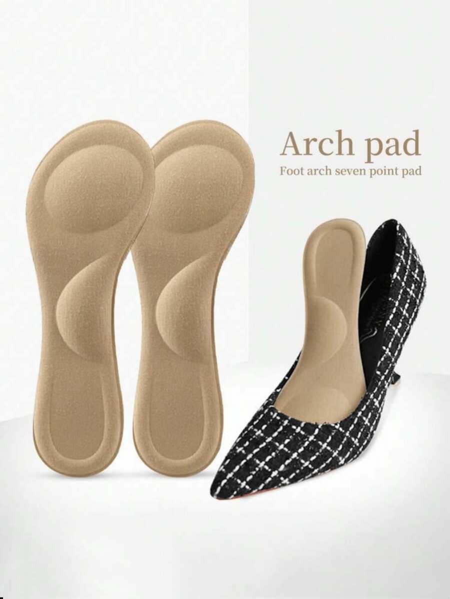 QKC 2pcs Women's High Heel Shoe Insoles, Soft & Comfortable, Self-Adhesive, Sweat-Absorbing & Anti-Slip, Suitable For Summer Sandals - Apricot - View 1