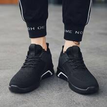 Zapatillas deportivas negras de malla transpirable para hombre, tenis para hombre, zapatos para hombre, calzado informal para hombre, con suela de goma suave, antideslizante y resistente al desgaste, cómodas y ligeras, con cordones elásticos ajustables, ideales para practicar deporte al aire libre y para el día a día. - Blanco - Ver 3
