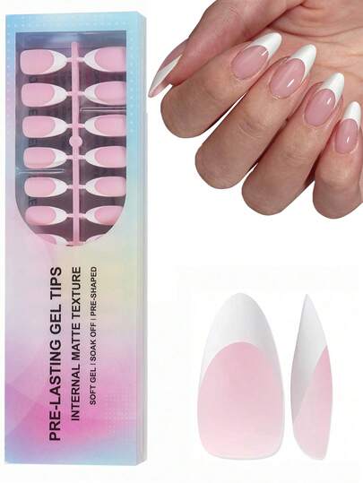 150ชิ้น สติ๊กเกอร์ทาเล็บเจลฝรั่งเศส, สีชมพูอัลมอนด์ขนาดกลาง, 15 ขนาด, สติ๊กเกอร์ติดเล็บ 3 in 1, เล็บปลอมทนทานสำหรับเล็บ DIY กดบนเล็บ อุปกรณ์ทำเล็บ