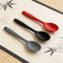 8 Inch Silicone Spoons, Heat Resistant Kitchen Utensils For Mixing, Serving, Stirring - Large Non-Stick Basting Spoons, Dishwasher - Red/Black/Gray (2/4/6 Pack) - Black - View 2