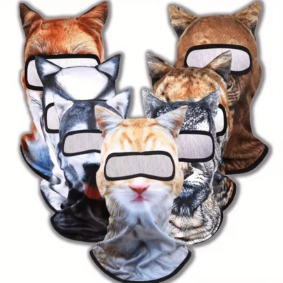 Máscara facial completa con diseño de oreja de animal 3D transpirable para hombres - Protección solar divertida para actividades al aire libre, adecuada para actividades al aire libre