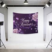 1pc Wedding Anniversary Banner - Elegant Purple & Pink Lavender Floral With Golden "Happy Anniversary" Text, 1st/5th/10th/25th/50th Year Celebration Backdrop, Durable For Indoor/Outdoor Party Decorations (Easy To Hang), 2D Flat Perfect Date Banner Supplies, Home Decor, Room Decor, Holiday Decorations Tapestry - Kiểu_1 - Xem 9