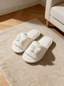 Large Bow Summer New Indoor Slippers, Women's Open Toe Slip-On Slippers, Ladies Quiet House Slippers - White - View 6